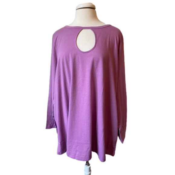 Roaman’s NWOT Spring Purple Lightweight Long Sleeve Cutout Cotton Tunic Top 1X - Picture 1 of 8